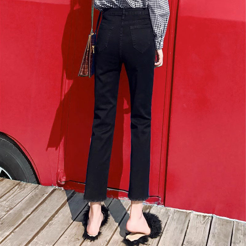 黑色直筒牛仔裤女春秋2025年新款高腰显瘦窄版小个子九分烟管裤子
