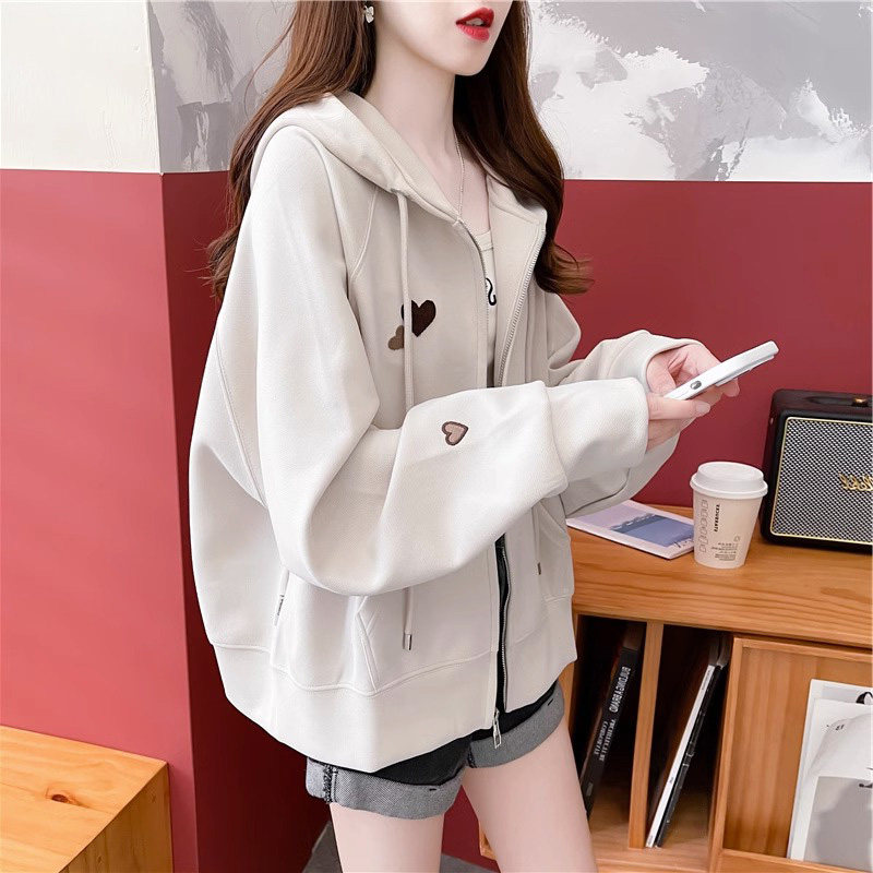 连帽卫衣女春秋季薄款2025新款宽松慵懒风小个子拉链开衫外套上衣