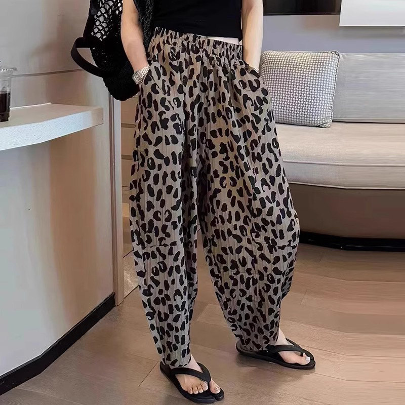 豹纹哈伦裤女春秋薄款2025新款宽松大码显瘦小个子九分休闲萝卜裤