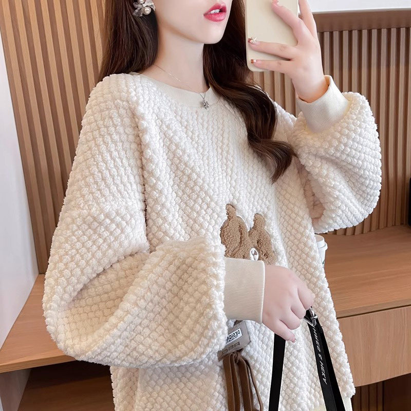 圆领卫衣女秋冬季2025新款韩版宽松慵懒风时尚洋气小个子外套上衣