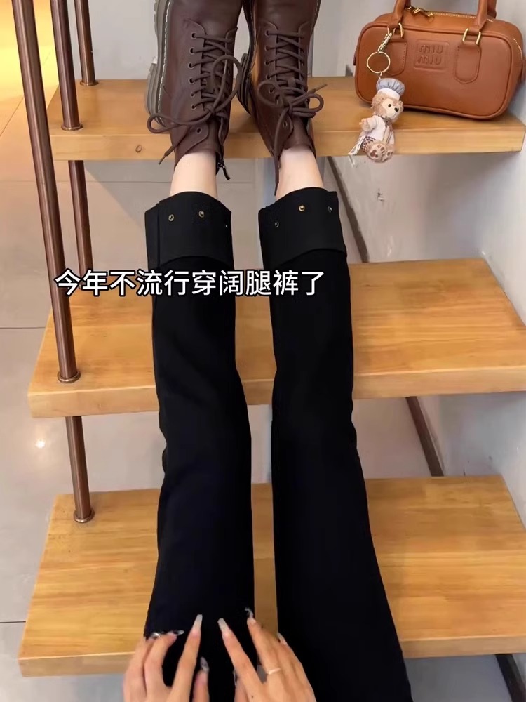 黑色直筒牛仔裤女秋冬加绒2025新款高腰大码显瘦小个子法棍烟管裤