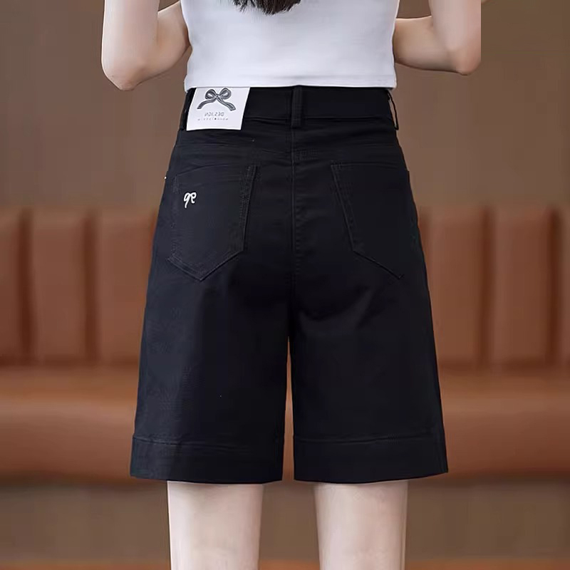 牛仔短裤女夏季薄款2025新款高腰直筒显瘦小个子休闲阔腿五分中裤