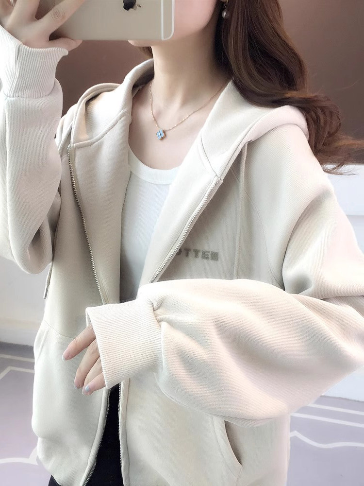 连帽卫衣女春秋薄款2025新款宽松慵懒风时尚洋气拉炼开衫外套上衣