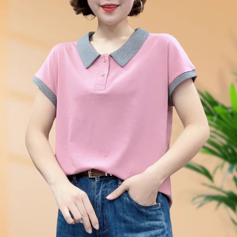 纯棉短袖t恤女夏季薄款2025新款宽松大码显瘦polo领半袖体恤上衣