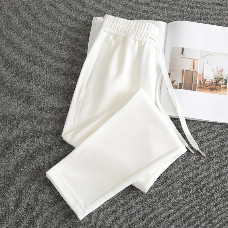 白色纯棉运动裤女秋冬加绒2025新款高腰直筒卫裤显瘦小个子休闲裤