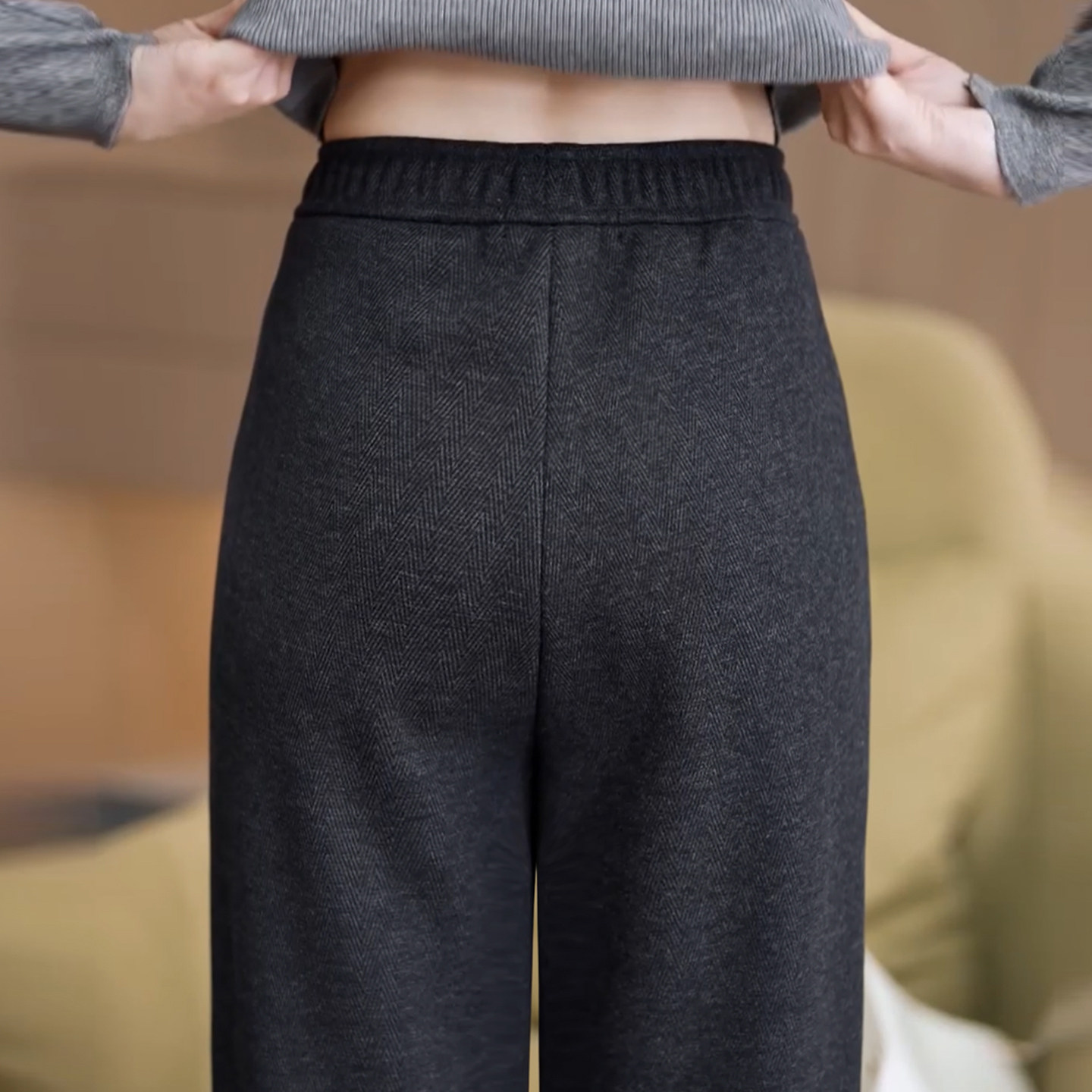 阔腿裤女秋冬加绒加厚2025新款松紧高腰窄版直筒小个子运动休闲裤