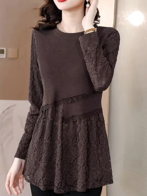 蕾丝打底衫女秋冬季内搭2025新款时尚洋气小衫加绒加厚中长款上衣