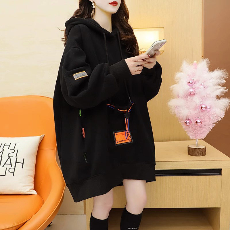 连帽卫衣女春秋季2025新款时尚洋气宽松大码慵懒风中长款外套上衣