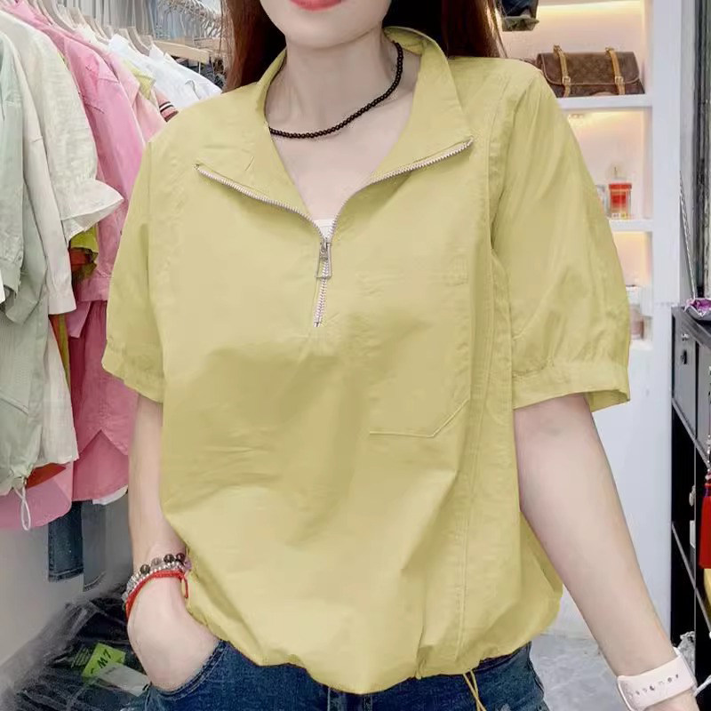 纯棉短袖衬衫女士夏季薄款2025新款宽松设计感小众短款娃娃衫上衣