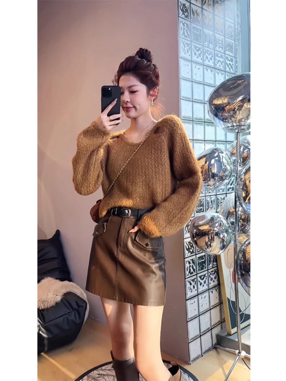 毛衣女秋冬2025新款宽松外穿慵懒风小个子短款镂空针织打底衫上衣