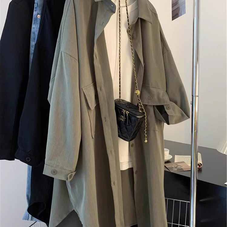 长袖衬衫女士春秋薄款2025新款宽松大尺码慵懒风中长版风衣外套上