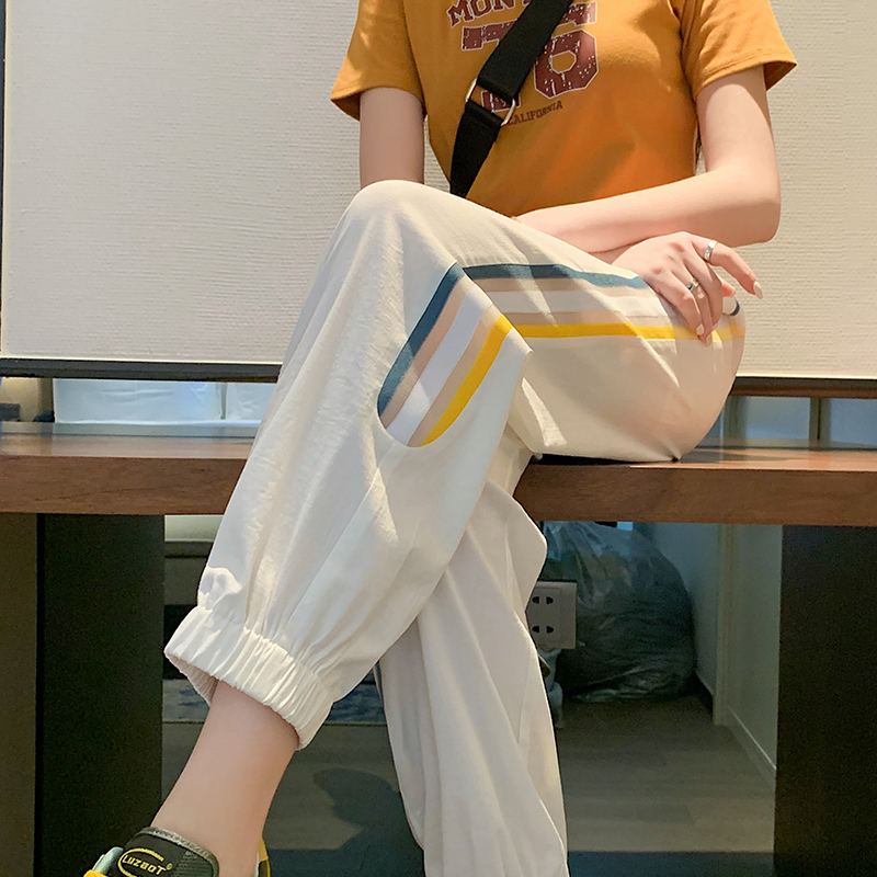 冰丝速干运动裤女夏季薄款2025年新款宽松束脚小个子休闲哈伦裤子