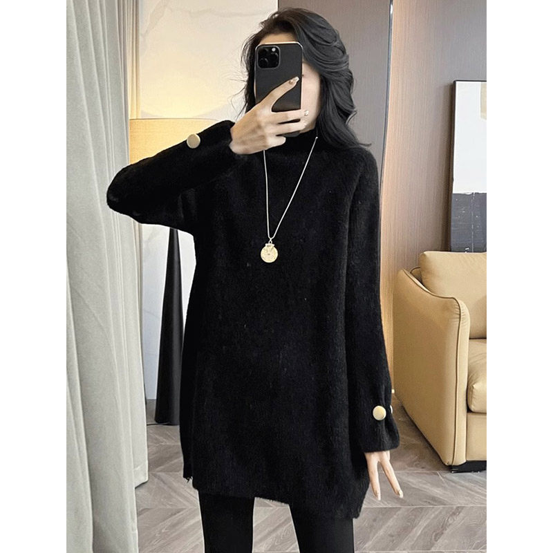半高领毛衣女秋冬季2025新款宽松慵懒风中长款针织打底衫内搭上衣