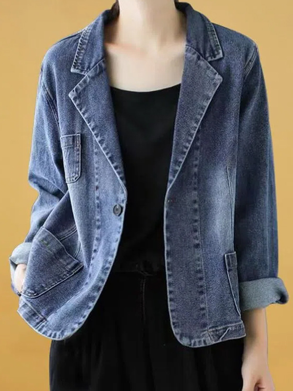 牛仔西装外套女春秋2025新款宽松大码慵懒风短款气质休闲西服上衣