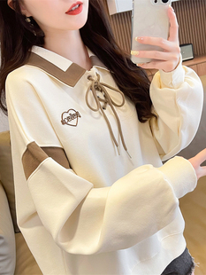 polo领卫衣女春秋2025新款设计感宽松大码慵懒风时尚洋气外套上衣