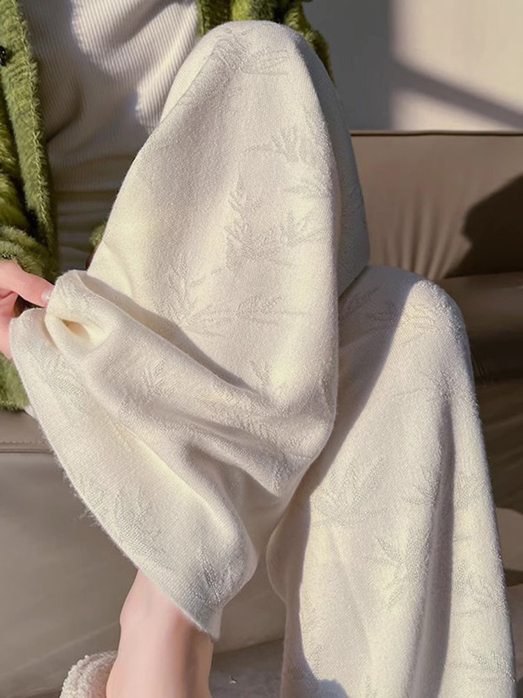 针织阔腿裤女秋冬2025新款高腰垂感直筒小个子中式国风休闲糯米裤