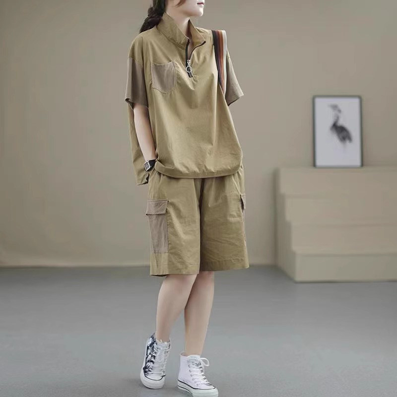 运动套装女夏季薄款2026新款短袖T恤阔腿短裤休闲时尚洋派两件套