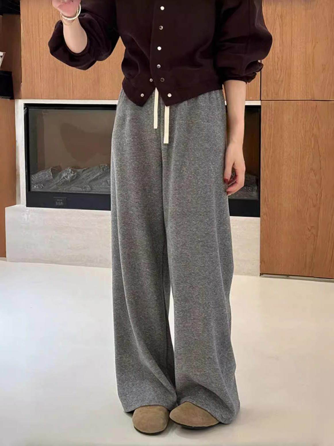 阔腿裤女春秋薄款2025新款高腰垂感直筒宽松小个子休闲运动卫裤子