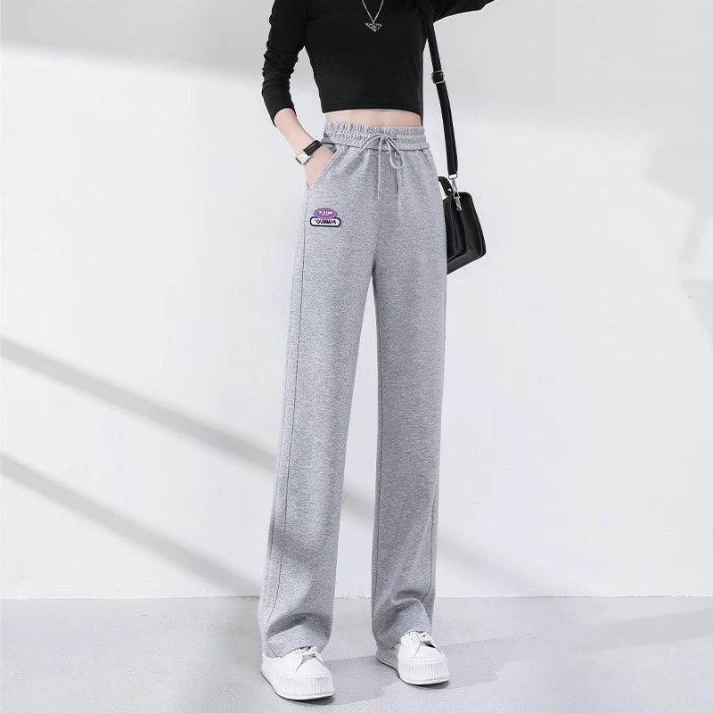 灰色运动裤女夏季薄款2025新款高腰窄版直筒卫裤小个子休闲 宽裤