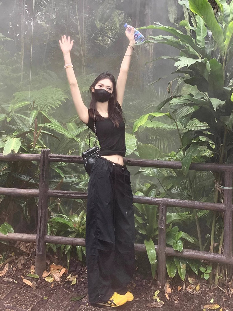 美式速干工装裤女春秋薄款2025新款高腰垂感小个子冲锋裤阔腿裤子