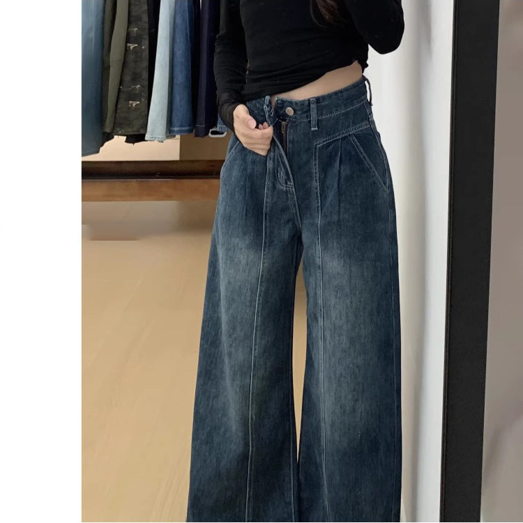 直筒牛仔裤女秋冬加绒加厚2025新款高腰垂感宽松显瘦小个子阔腿裤