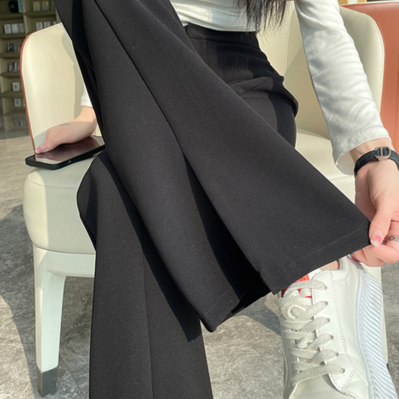 黑色微喇西装裤女春秋2024新款高腰显瘦大码休闲开叉拖地阔腿裤子