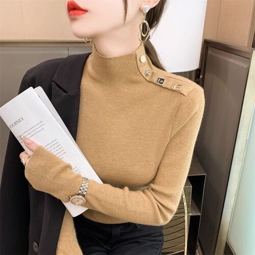 秋冬半高领打底衫女2026新款套头毛衣时尚洋气修身内搭针织1011r