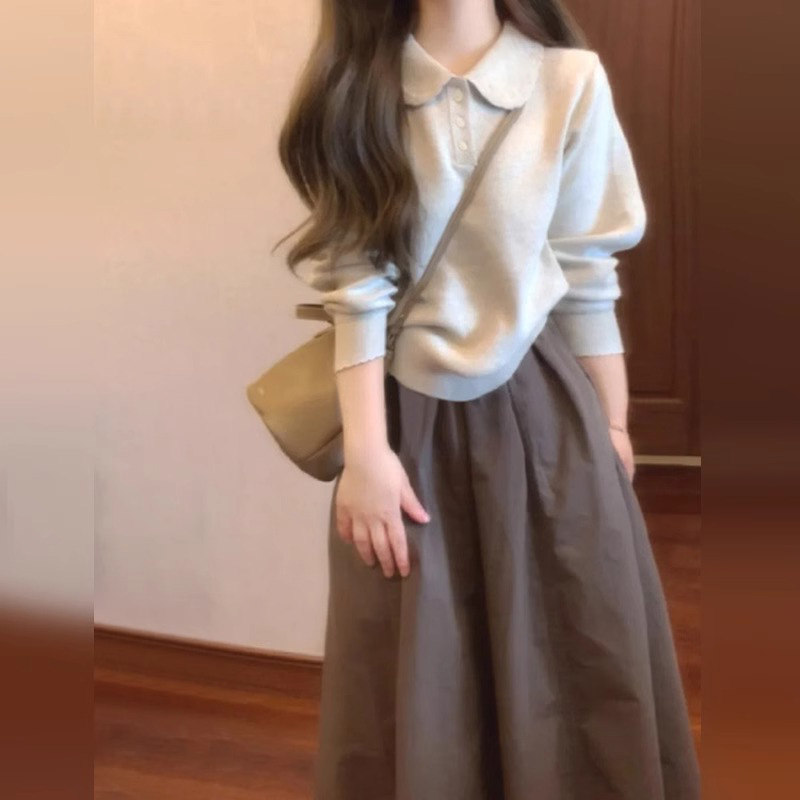 套装女春秋2025新款高级感小个子毛衣针织衫半身裙休闲 时尚两件