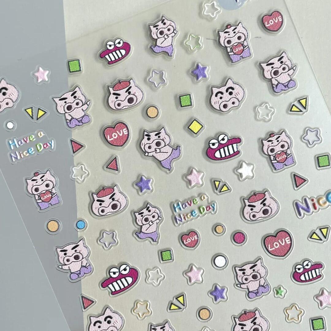 卡通人物肥嘟嘟左卫门蜡笔小新美甲贴现货卡浮雕ccd水杯笔杆相机