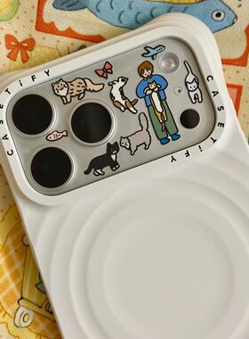 韩系ins可爱卡通插画苹果手机壳iphone17贴纸镜头diy贴纸指甲贴