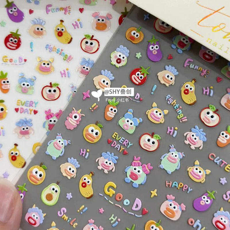 可爱涂鸦浮雕美甲贴纸立体卡通水果大嘴怪丑萌表情装饰diy指甲ccd,彩妆/香水/美妆工具,美甲工具,淘宝优惠券,粉丝福利购,淘宝优惠卷