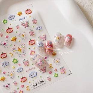 ins苹果云雨美甲贴纸3d浮雕爆款 饰 蝴蝶草莓云雨行星充电宝笔杆装