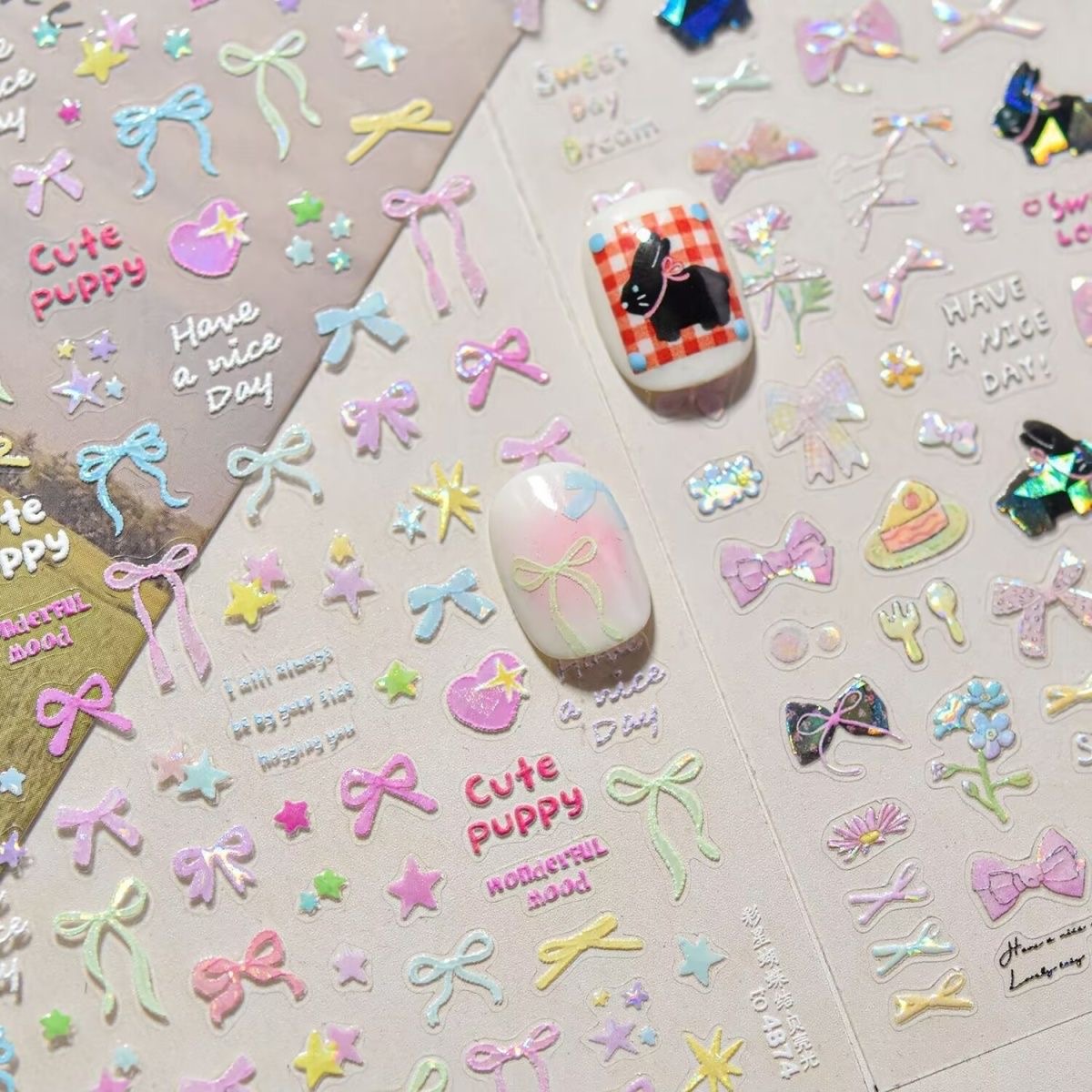 美甲蝴蝶蝴蝶结贴纸贝壳ins可爱小兔子高级多巴胺立体diy指甲仙女