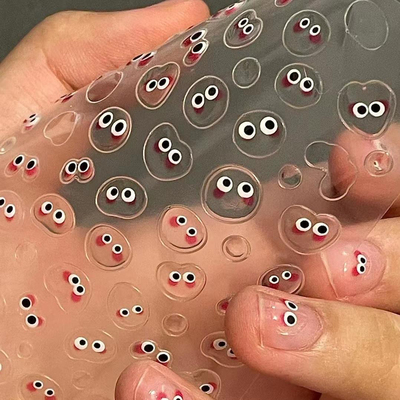 立体糖豆美甲贴纸可爱糖豆豆透明小眼睛水滴短指甲贴纸