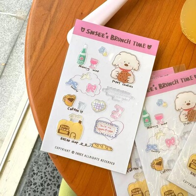 卡通ins新款浮雕贴纸蝴蝶结美甲发呆小狗卡通图案diy立体手机装饰