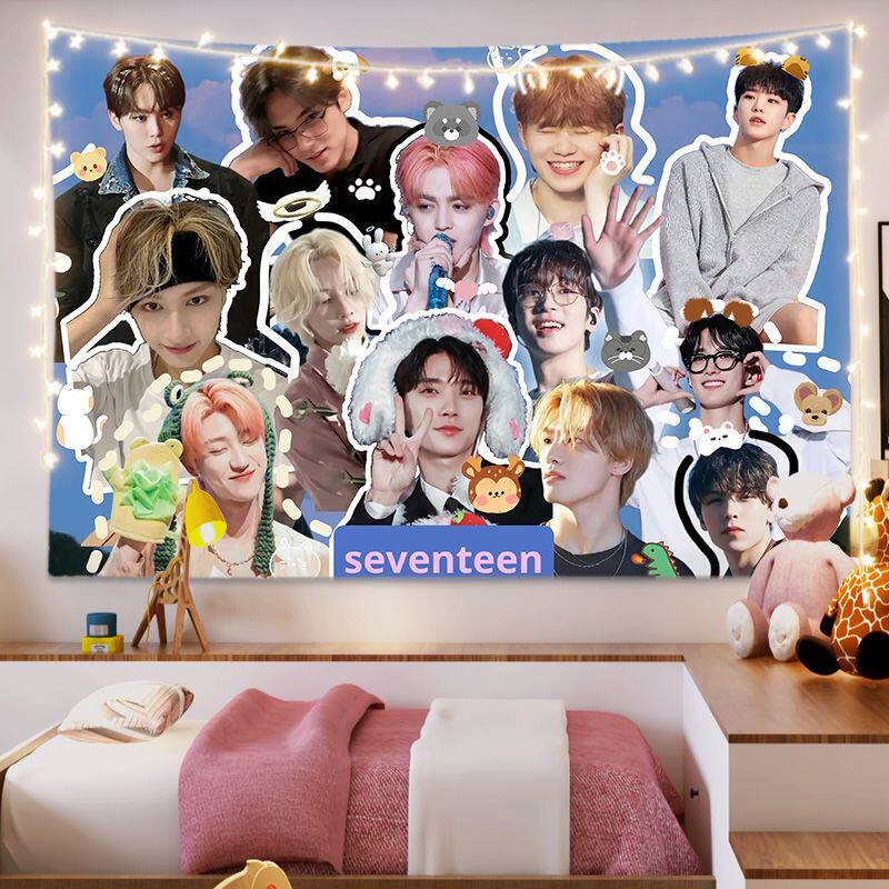 Seventeen韩国男团背景挂布女学生房间卧室床头宿舍出租屋装饰布
