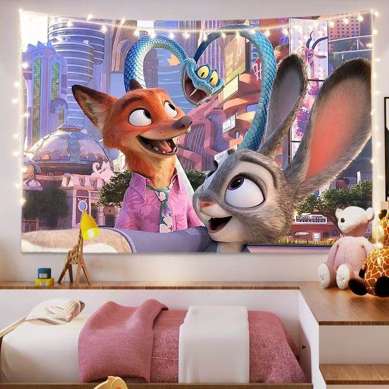 疯狂动物城卡通人物尼克朱迪背景挂布儿童学生房间卧室床头墙头布,居家布艺,挂毯/壁毯,淘宝优惠券,粉丝福利购,淘宝优惠卷