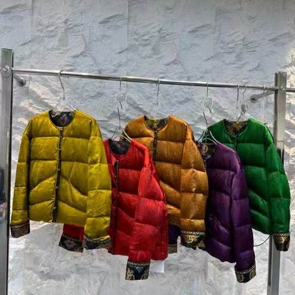 中式羽绒服女撞色印花鹅绒羽绒服