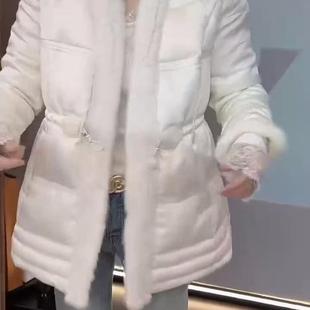 欧洲站2023冬新款Dong.one拼水貂毛女人味鹅绒抽绳收腰款羽绒服潮