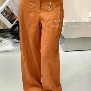 亚麻休闲裤 欧洲站2025夏季 高腰波西米亚阔腿裤 女v 82395 .com时尚