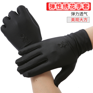 夏季春秋礼仪氨纶绣花防晒薄款骑行开车手套弹力紧身珠宝防紫外线