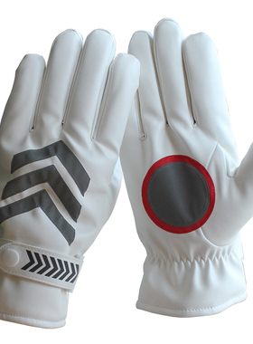 冬季加厚保暖白黑色反光pu皮棉手套男女防风防雨防寒保安户外骑行