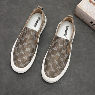 2026新款今年流行爆款男鞋韩版百搭一脚蹬板鞋设计感小众图案鞋子