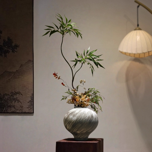 新中式陶瓷花瓶摆件禅意宋韵高级感插花民宿酒店茶室玄关家居装饰