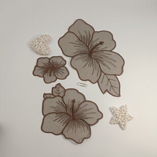 饰辅料自缝绣花贴布 装 咖啡色刺绣蕾丝手缝布贴花朵补丁贴diy 服装