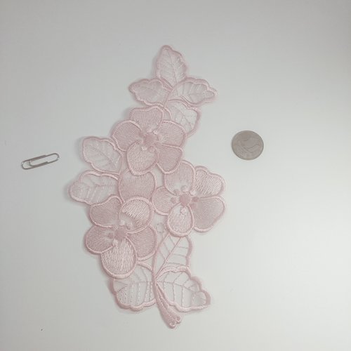 粉色蕾丝刺绣布贴网纱补丁贴