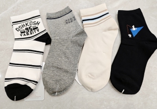 日韩单 女士无骨中筒棉袜吸汗透气男大童中筒棉袜 春夏款