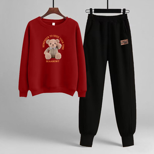 品牌出口清仓纯棉时尚休闲套装女春装宽松显瘦卫衣减龄运动两件套