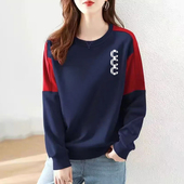 外贸出口清仓纯棉圆领时尚 卫衣女秋冬宽松体恤字母印花长袖 上衣潮