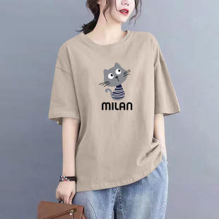 文艺宽松休闲显瘦上衣女 t恤衫 外贸出口清仓100%纯棉夏季 气质短袖